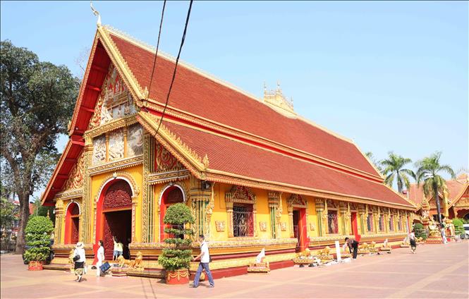Vẻ đẹp trang nghiêm và cổ kính của Chùa Simeung ở thủ đô Vientiane. Ảnh: Xuân Tú - PV TTXVN tại Lào