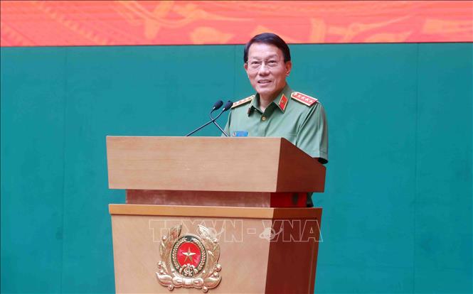 Đại tướng Lương Tam Quang, Ủy viên Bộ Chính trị, Bộ trưởng Bộ Công an phát biểu. Ảnh: Phạm Kiên - TTXVN