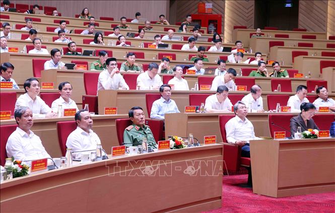 Đại tướng Lương Tam Quang, Ủy viên Bộ Chính trị, Bộ trưởng Bộ Công an và các đại biểu tham dự hội nghị. Ảnh: Phạm Kiên - TTXVN
