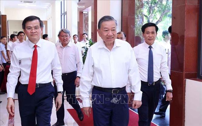 Tổng Bí thư, Chủ tịch nước Tô Lâm đến thăm và làm việc tại Học viện Chính trị quốc gia Hồ Chí Minh. Ảnh: Văn Điệp – TTXVN