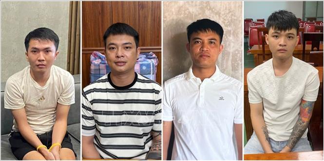 Các đối tượng Nguyễn Tiến Lâm (chủ mưu), Thái Văn Hoài, Trần Như Luật  và Phạm Ngọc Tú ( từ trái qua phải). Ảnh: TTXVN phát 