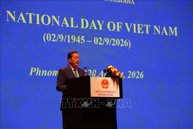 Phó Thủ tướng thứ nhất Chính phủ Campuchia, ông Neth Savoeun phát biểu tại buổi lễ. Ảnh: Huy Bình - PV TTXVN tại Campuchia