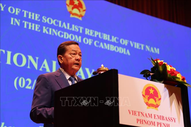 Phó Thủ tướng thứ nhất Chính phủ Campuchia, ông Neth Savoeun phát biểu tại buổi lễ. Ảnh: Huy Bình - PV TTXVN tại Campuchia