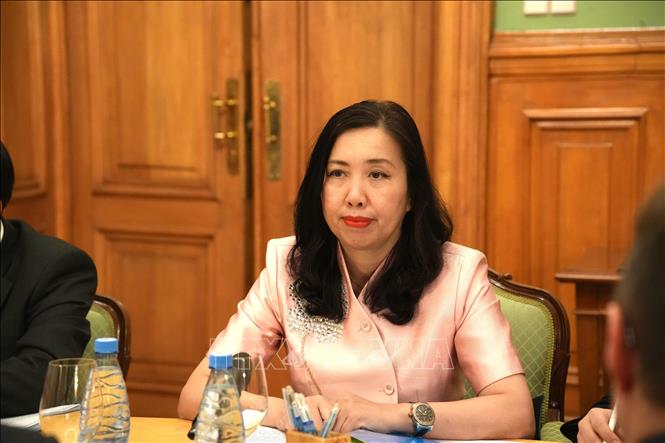 Thứ trưởng Bộ Ngoại giao Việt Nam Lê Thị Thu Hằng phát biểu tại buổi Tham vấn chính trị Việt - Nga. Ảnh: Trần Hải - PV TTXVN tại Nga 
