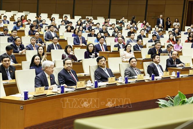 Chủ tịch Quốc hội Trần Thanh Mẫn và đại biểu dự lễ công bố. Ảnh: Doãn Tấn - TTXVN