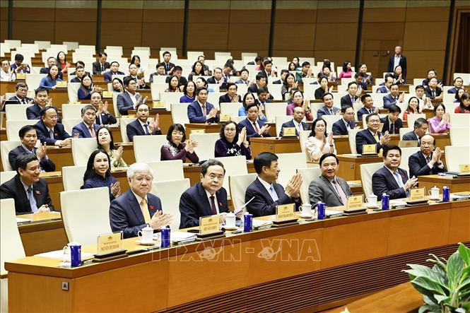 Chủ tịch Quốc hội Trần Thanh Mẫn và đại biểu dự lễ công bố. Ảnh: Doãn Tấn - TTXVN