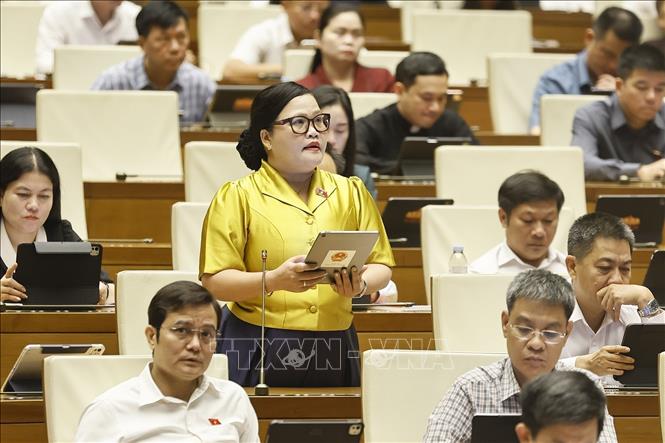 Đại biểu Quốc hội thành phố Huế Nguyễn Thị Sửu phát biểu. Ảnh: Doãn Tấn - TTXVN