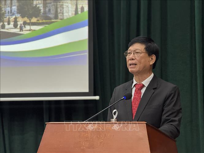 Chủ tịch Hội Hữu nghị Việt Nam - Uzbekistan Lại Ngọc Đoàn phát biểu tại sự kiện. Ảnh: Hải Ngọc - TTXVN