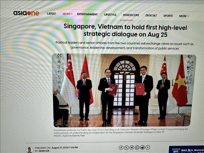 Trang AsiaOne đưa tin về chuyến thăm Singapore của TTBBT Trần Cẩm Tú. Ảnh: Đỗ Vân - PV TTXVN tại Singapore
