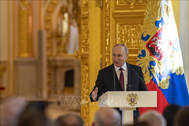Tổng thống Nga Vladimir Putin phát biểu tại thủ đô Moskva. Ảnh: THX/TTXVN phát