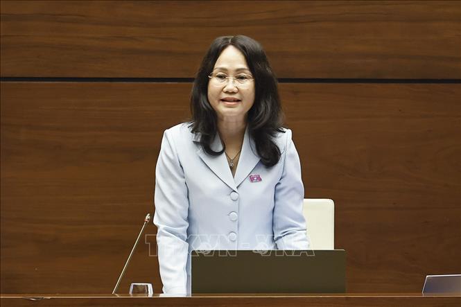 Bộ trưởng Bộ Văn hóa, Thể thao và Du lịch Lâm Thị Phương Thanh phát biểu giải trình, làm rõ một số vấn đề đại biểu Quốc hội nêu. Ảnh: Doãn Tấn - TTXVN