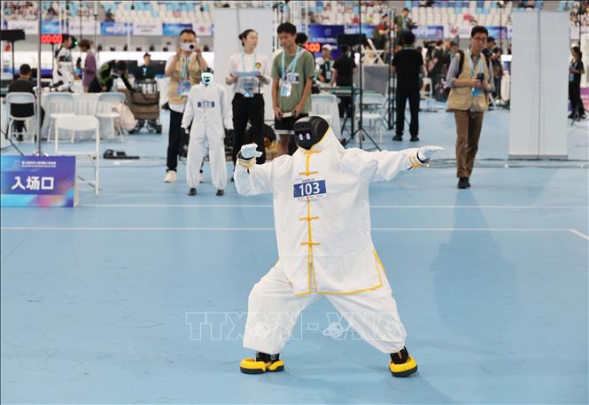Các Robot tham gia biểu diễn môn võ thái cực quyền. Ảnh: Công Tuyên-PV TTXVN tại Trung Quốc