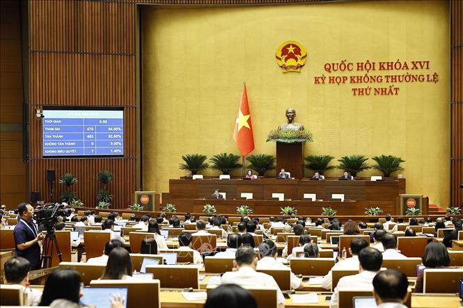 Quốc hội biểu quyết thông qua Nghị quyết của Quốc hội về chủ trương đầu tư Dự án đầu tư xây dựng đường Vành đai 5 - Vùng Thủ đô Hà Nội. Ảnh: Doãn Tấn – TTXVN