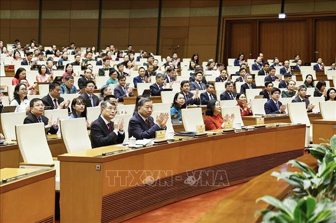 Tổng Bí thư, Chủ tịch nước Tô Lâm cùng lãnh đạo Đảng, Nhà nước dự Phiên bế mạc Kỳ họp không thường lệ thứ nhất, Quốc hội khoá XVI. Ảnh: Doãn Tấn - TTXVN
