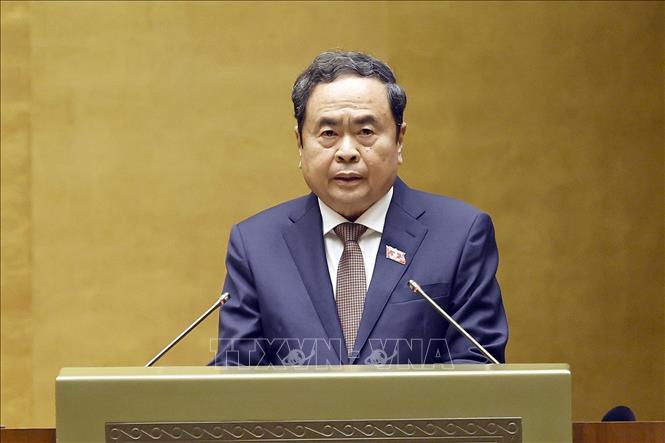 Chủ tịch Quốc hội Trần Thanh Mẫn phát biểu bế mạc Kỳ họp không thường lệ thứ nhất, Quốc hội khoá XVI. Ảnh: Doãn Tấn - TTXVN