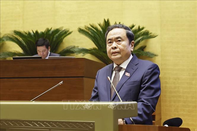 Chủ tịch Quốc hội Trần Thanh Mẫn phát biểu bế mạc Kỳ họp không thường lệ thứ nhất, Quốc hội khoá XVI. Ảnh: Doãn Tấn - TTXVN