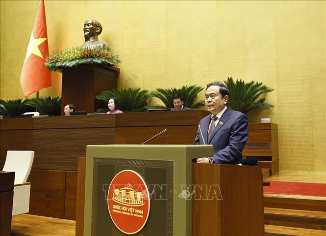 Chủ tịch Quốc hội Trần Thanh Mẫn phát biểu bế mạc Kỳ họp không thường lệ thứ nhất, Quốc hội khoá XVI. Ảnh: Doãn Tấn - TTXVN