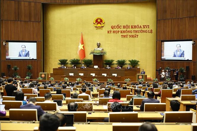 Chủ tịch Quốc hội Trần Thanh Mẫn phát biểu bế mạc Kỳ họp không thường lệ thứ nhất, Quốc hội khoá XVI. Ảnh: Doãn Tấn - TTXVN