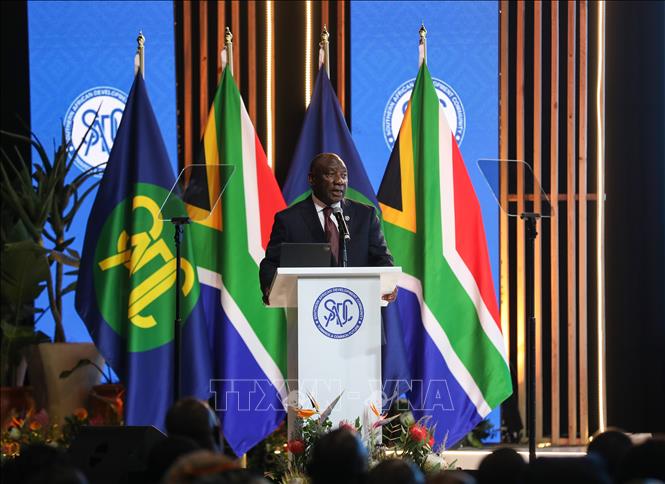 Tổng thống Nam Phi Cyril Ramaphosa phát biểu tại sự kiện ở Durban, ngày 17/8/2026. Ảnh: THX/TTXVN phát