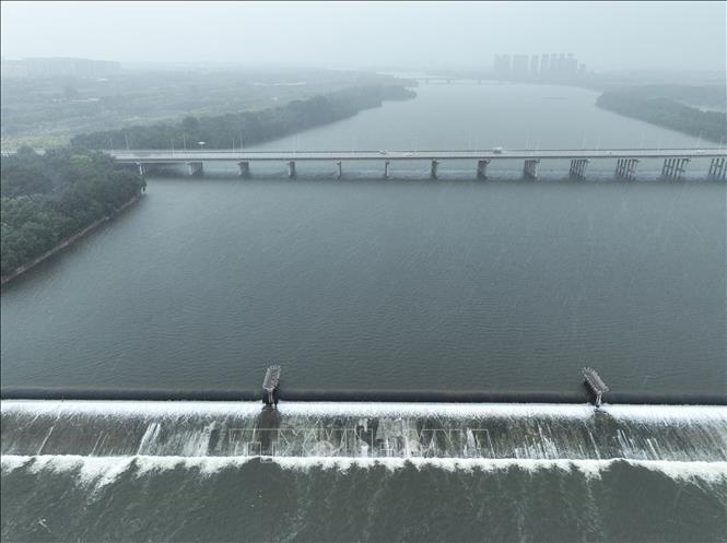 Nước sông Hunhe, đoạn qua thành phố Thẩm Dương, tỉnh Liêu Ninh, Trung Quốc dâng cao do mưa lớn, ngày 24/8/2026. Ảnh: THX/TTXVN phát