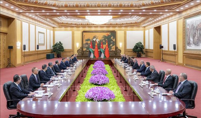 Toàn cảnh cuộc hội đàm giữa Chủ tịch Trung Quốc Tập Cận Bình và Quốc vương Jordan Abdullah II tại Bắc Kinh ngày 24/8/2026. Ảnh: THX/TTXVN phát