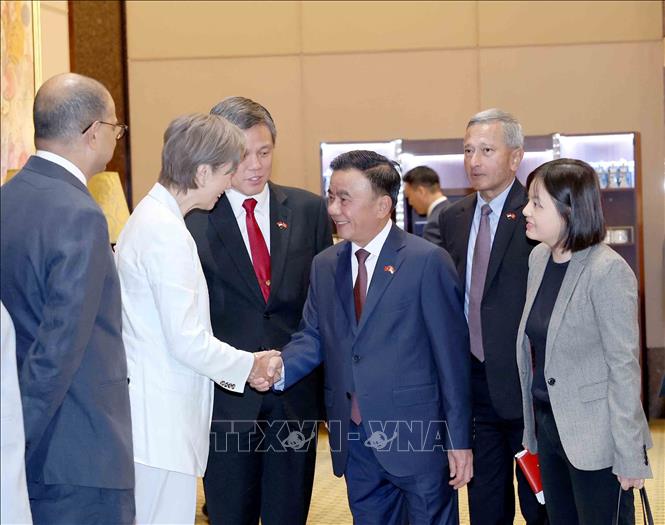 Thường trực Ban Bí thư Trần Cẩm Tú với thành viên đoàn Singapore. Ảnh: Phương Hoa - TTXVN