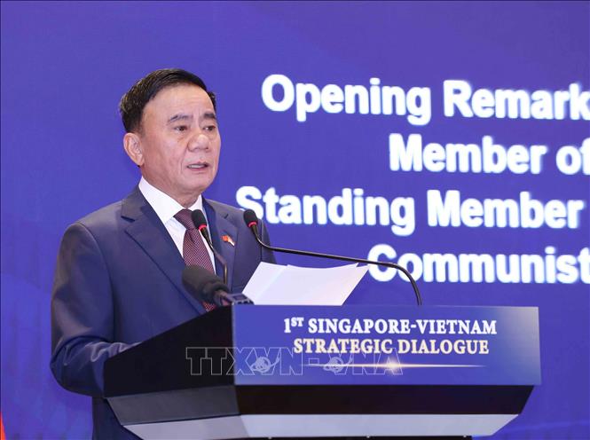 Đồng chí Trần Cẩm Tú, Ủy viên Bộ Chính trị, Thường trực Ban Bí thư phát biểu tại Đối thoại Chiến lược Việt Nam - Singapore lần thứ nhất giữa Đảng Cộng sản Việt Nam và Đảng Hành động Nhân dân Singapore. Ảnh: Phương Hoa - TTXVN
