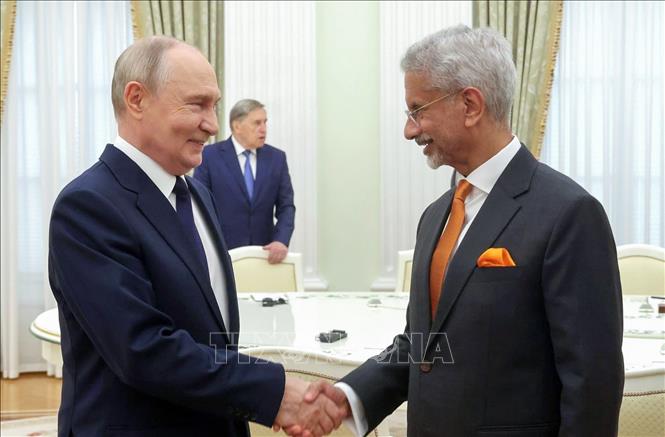 Ngoại trưởng Ấn Độ S. Jaishankar hội kiến Tổng thống Nga Vladimir Putin tại Moskva ngày 24/8/2026. Ảnh: ANI/TTXVN phát