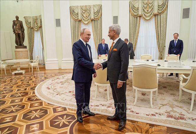 Ngoại trưởng Ấn Độ S. Jaishankar hội kiến Tổng thống Nga Vladimir Putin tại Moskva ngày 24/8/2026. Ảnh: ANI/TTXVN phát