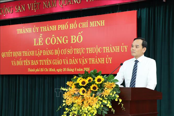 Bí thư Thành ủy Thành phố Hồ Chí Minh Trần Lưu Quang phát biểu tại hội nghị. Ảnh: Thanh Vũ - TTXVN