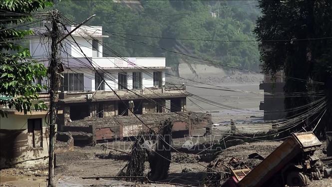 Khu vực bị tàn phá do lũ quét tại huyện Rasuwa, Nepal, ngày 26/8/2026. Ảnh: ANI/TTXVN phát