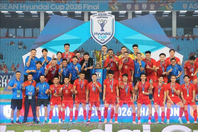 Đội tuyển Việt Nam hân hoan trong niềm vui vô địch ASEAN Cup 2026. Ảnh: Minh Quyết - TTXVN