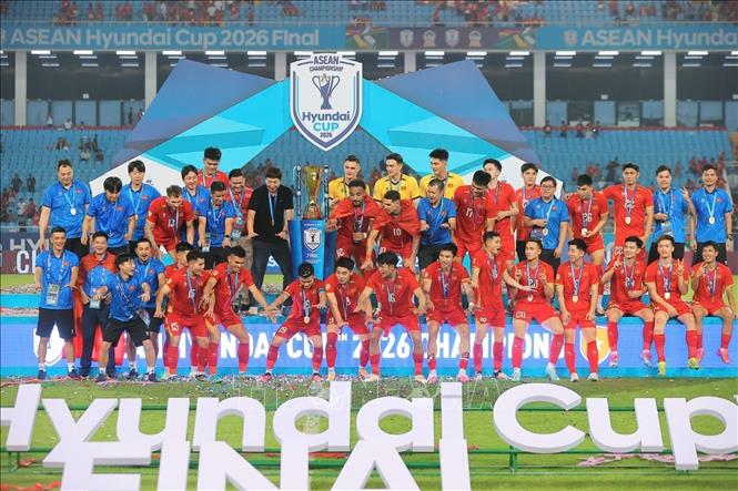 Đội tuyển Việt Nam hân hoan trong niềm vui vô địch ASEAN Cup 2026. Ảnh: Minh Quyết - TTXVN