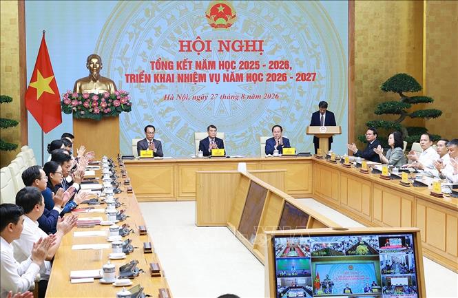 Thủ tướng Lê Minh Hưng dự Hội nghị tổng kết năm học 2025-2026 và triển khai năm học 2026-2027. Ảnh: Dương Giang – TTXVN
