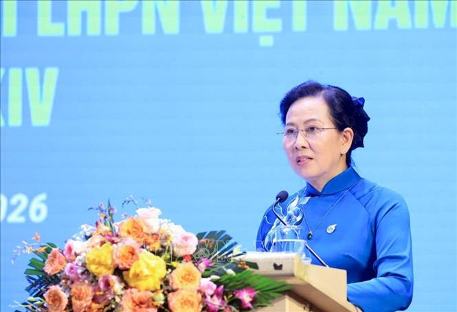 Ủy viên Trung ương Đảng, Chủ tịch Hội Liên hiệp Phụ nữ Việt Nam Lê Thị Thủy phát biểu khai mạc. Ảnh: Tuấn Anh - TTXVN