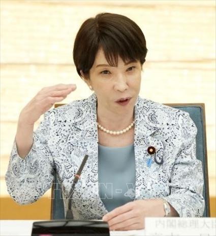 Thủ tướng Nhật Bản Sanae Takaichi phát biểu tại cuộc họp của Hội đồng thực thi Chuyển đổi Xanh ở Tokyo ngày 26/8/2026. Ảnh: Kyodo/TTXVN phát