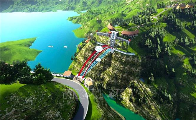 Phối cảnh tổng thể Dự án cầu kính Hòa Thuận với các hạng mục tham quan, trải nghiệm và dịch vụ phụ trợ. Ảnh: TTXVN phát