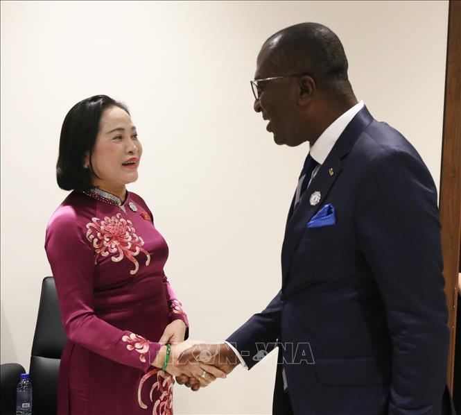 Phó Chủ tịch Quốc hội Nguyễn Thị Thanh và Phó Chủ tịch thứ hai Quốc hội Ghana, ông Andrew Asiamah Amoako. Ảnh: Minh Hưng - PV TTXVN tại Campuchia
