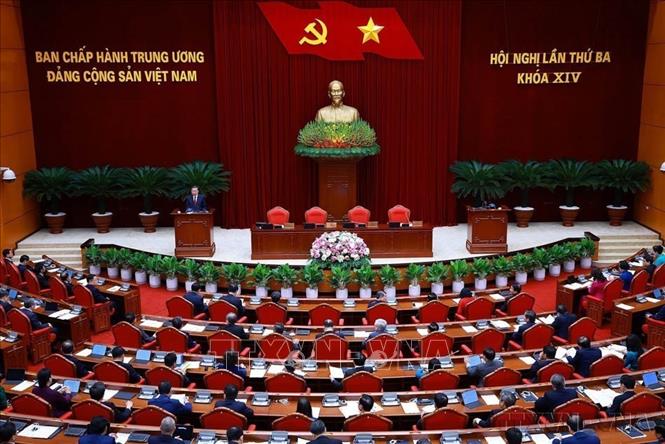 Hội nghị Ban Chấp hành Trung ương Đảng lần thứ 3, khóa XIV họp từ ngày 20 đến 24/7/2026, đã quyết định nhiều chủ trương, chính sách lớn về xây dựng Đảng, hệ thống chính trị, phát triển và bảo vệ đất nước. Ảnh: Dương Giang - TTXVN