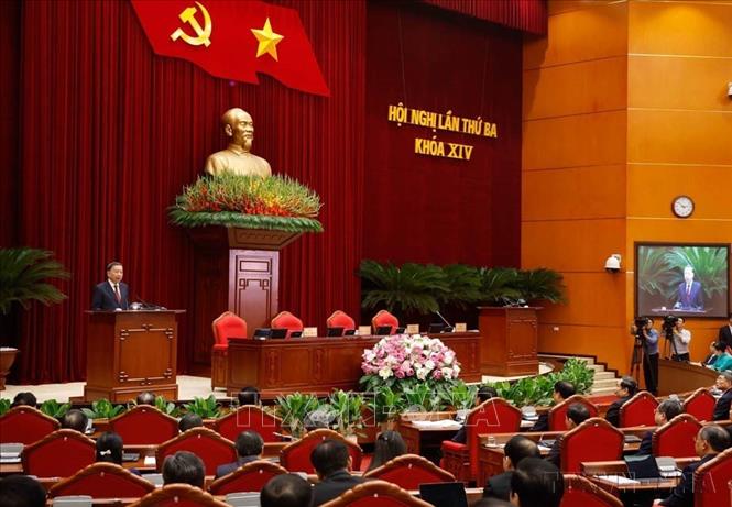 Tổng Bí thư, Chủ tịch nước Tô Lâm phát biểu bế mạc Hội nghị Ban Chấp hành Trung ương Đảng lần thứ 3, khóa XIV. Ảnh: Thống Nhất - TTXVN