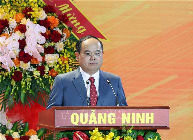 Đồng chí Quản Minh Cường, Uỷ viên Trung ương Đảng, Bí thư Thành ủy Quảng Ninh phát biểu. Ảnh: Thống Nhất – TTXVN