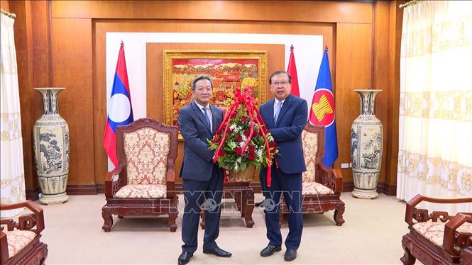 Đoàn Bộ Giáo dục và Thể thao do đồng chí Kingmano Phommahaxay, Thứ trưởng Bộ Giáo dục và Thể thao làm Trưởng đoàn. Ảnh: Xuân Tú – PV TTXVN tại Lào