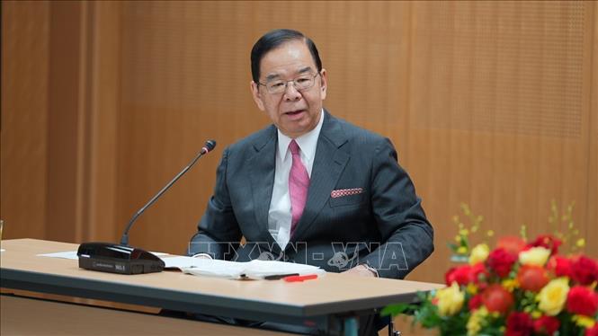 Đồng chí Shii Kazuo, Chủ tịch Ban chấp hành Trung ương Đảng Cộng sản Nhật Bản, tại buổi hội kiến đoàn đại biểu Đảng Cộng sản Việt Nam. Ảnh: Nguyễn Tuyến - Pv TTXVN tại Nhật Bản