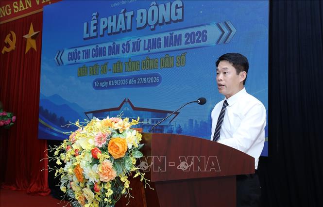 Giám đốc Sở Khoa học và Công nghệ tỉnh Lạng Sơn Nguyễn Quang Huy, Phó trưởng Ban Tổ chức phát biểu phát động Cuộc thi. Ảnh: Anh Tuấn – TTXVN