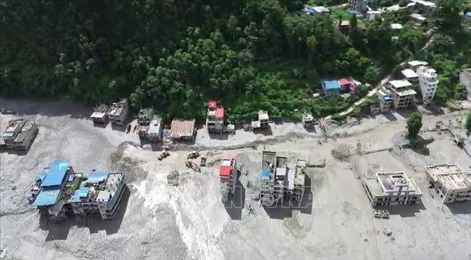 Khu vực bị tàn phá do lũ lụt và lở đất tại Trishuli, Nepal ngày 28/8/2026. Ảnh: ANI/TTXVN phát
