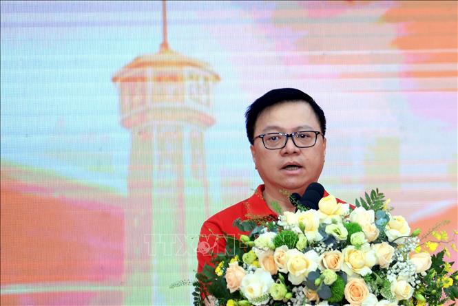 Tổng Biên tập Báo Nhân dân, Phó trưởng Ban Tuyên giáo Trung ương, Chủ tịch Hội Nhà báo Việt Nam Lê Quốc Minh phát biểu. Ảnh: Tuấn Anh - TTXVN