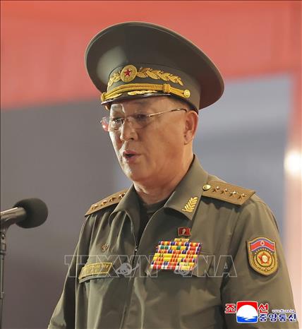 Bộ trưởng Quốc phòng Triều Tiên No Kwang Chol phát biểu tại sự kiện ở Bình Nhưỡng ngày 27/7/2026.  Ảnh: Yonhap/TTXVN phát
