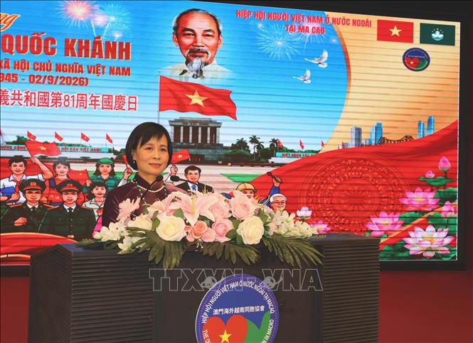 Tổng Lãnh sự Việt Nam tại Hong Kong và Macau Lê Đức Hạnh phát biểu tại lễ kỷ niệm. Ảnh: Xuân Vịnh - PV TTXVN từ Macau (Trung Quốc)