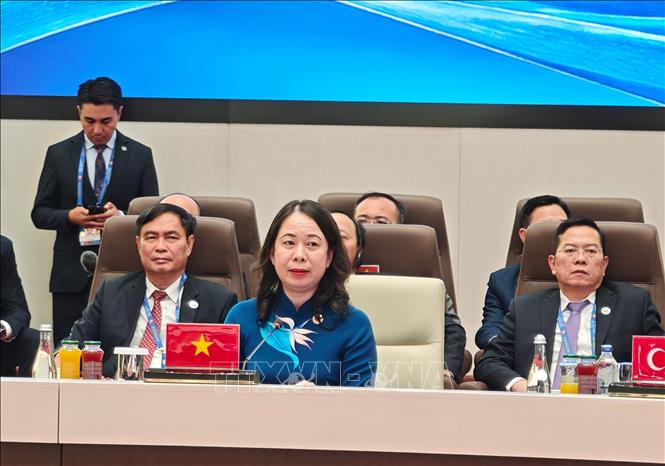 Phó Chủ tịch nước Võ Thị Ánh Xuân dự và phát biểu tại Hội nghị Thượng đỉnh Tổ chức Hợp tác Thượng Hải mở rộng (SCO Plus). Ảnh: Tâm Hằng - PV TTXVN tại SNG