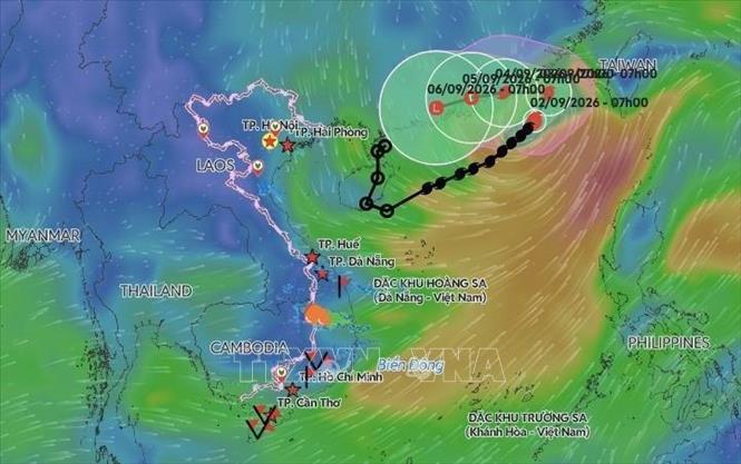 Hình ảnh bão số 5 từ hệ thống giám sát lúc 10 giờ ngày 2/9. Ảnh: Trung tâm Dự báo KTTV quốc gia/TTXVN phát

